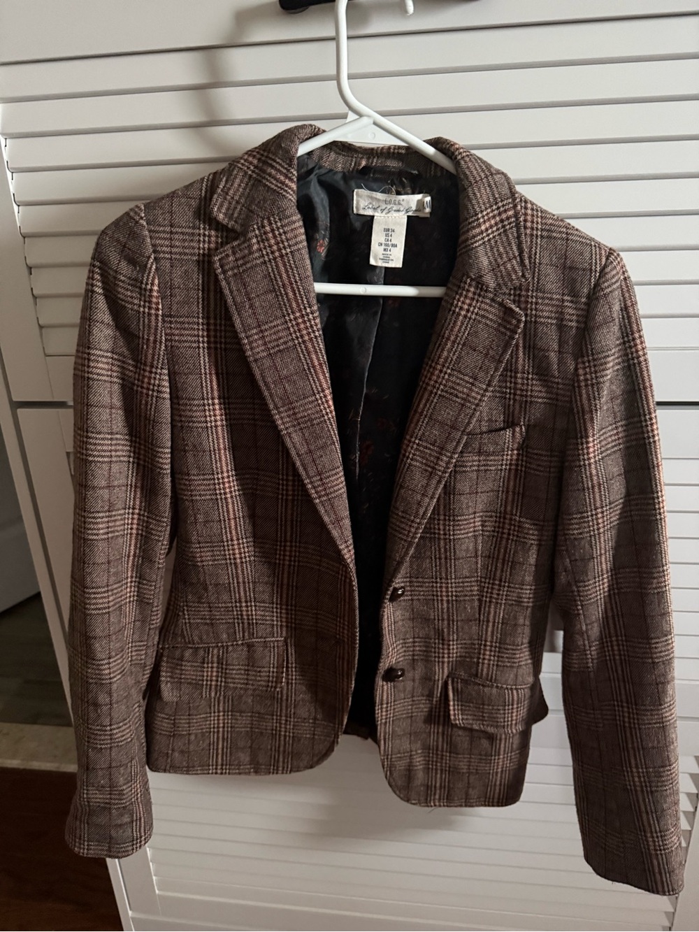 H&M Brown Plaid Tailored Blazer